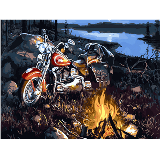 Motorcycle In Forest paint by numbers