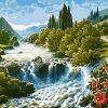 Mountain River Landscape  City - DIY Paint By Numbers - Numeral Paint