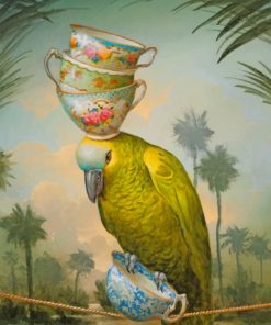 Yellow Parrot Carrying Cups paint by numbers