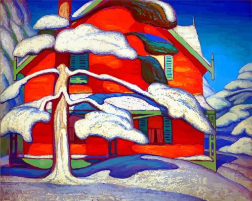 Pine Tree Red House Winter City paint by numbers