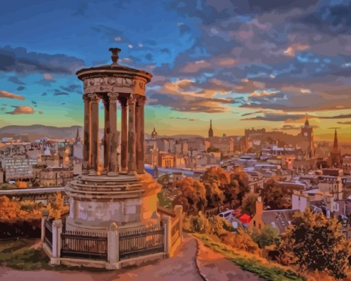 Sunset Dugald Stewart Monument paint by numbers