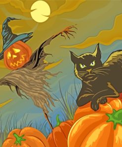 Black Cat On Pumpkin paint by number