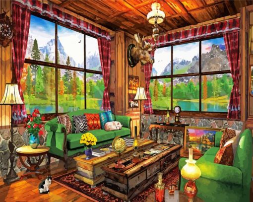 Cozy Autumn Cabin paint by numbers