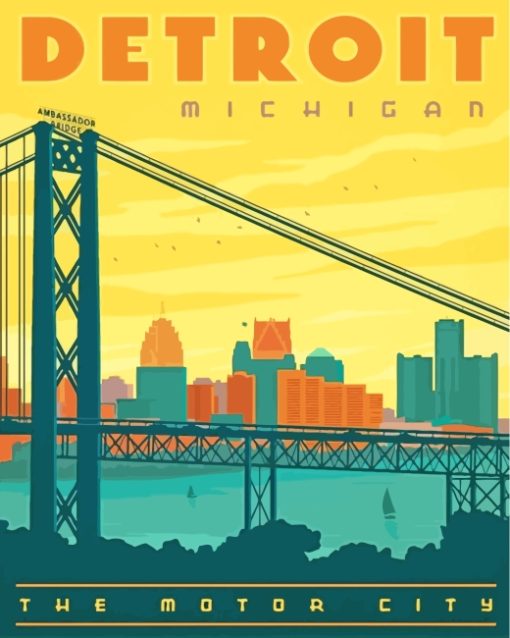 Detroit Michigan Poster paint by numbers