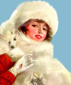 Edwardian Classy Lady With Her White Puppy paint by number