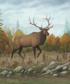 Elk Animal In Forest paint by numbers