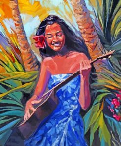 Hawaiian Lady Playing Guitar paint by numbers