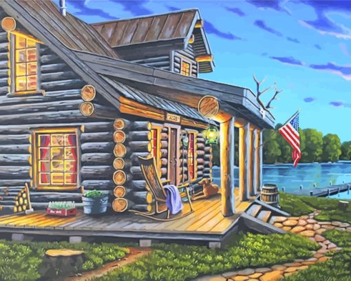 Lakeside Rustic Cabin paint by number