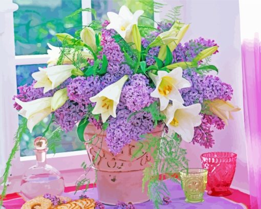 Lilacs And Lilies Vase Paint by numbers