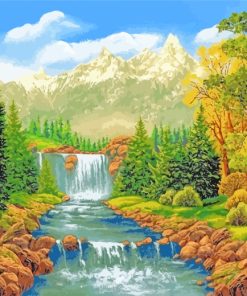 Nature Scene Waterfall paint by number