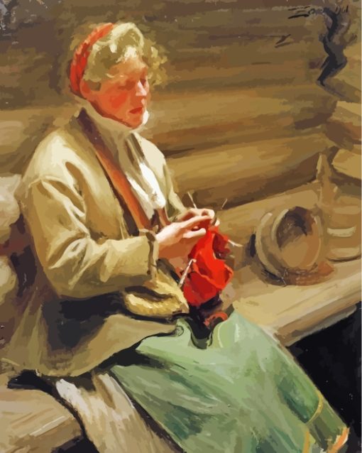 Old Woman Knitting paint by numbers