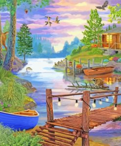 Rustic Footbridge By Lake paint by number