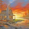 Rustic Lake Cabin paint by number