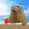 Seal Drinking Juce paint by number