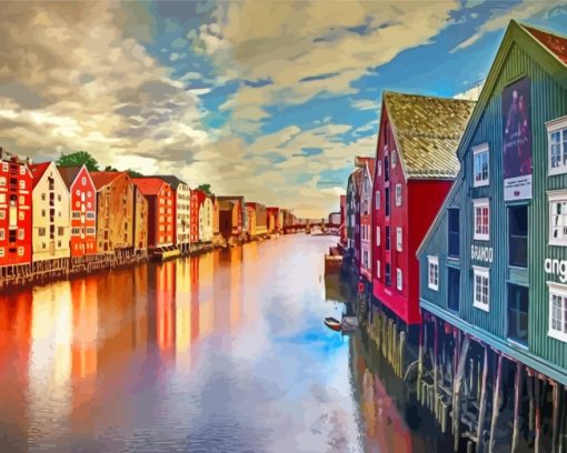 Trondheim Norway Buildings paint by numbers