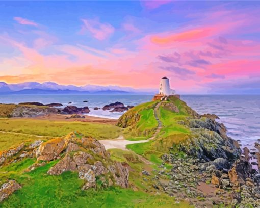 Wales Llanddwyn Lighthouse At Sunset paint by numbers