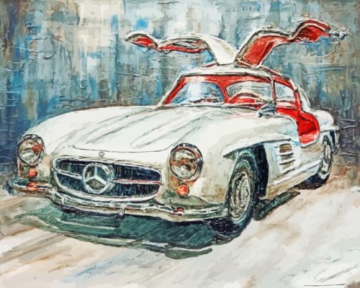 White Mercedes Art paint by Numbers