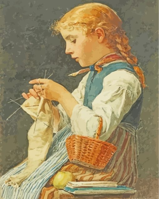 Young Girl Knitting paint by numbers