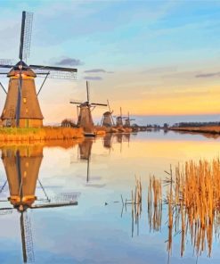 Aesthetic Windmills At Kinderdijk paint by numbers