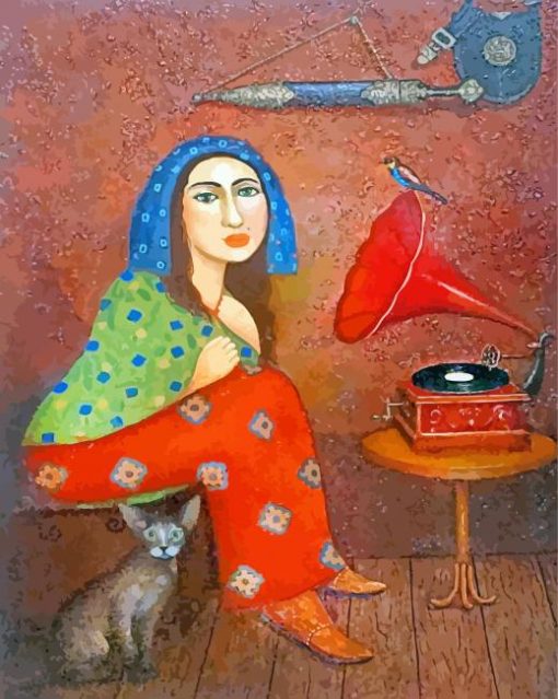 Aesthetic Woman And Gramophone paint by numbers