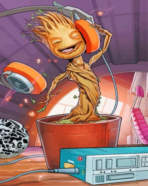 Baby Groot Listening To Music paint by numbers