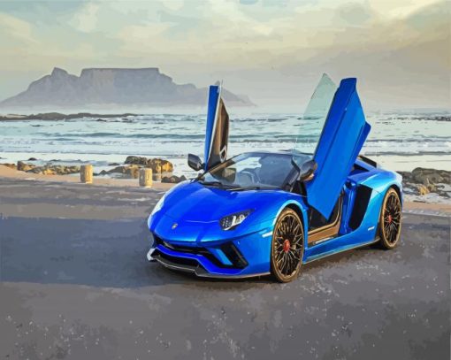 Blue Lamborghini paint by numbers