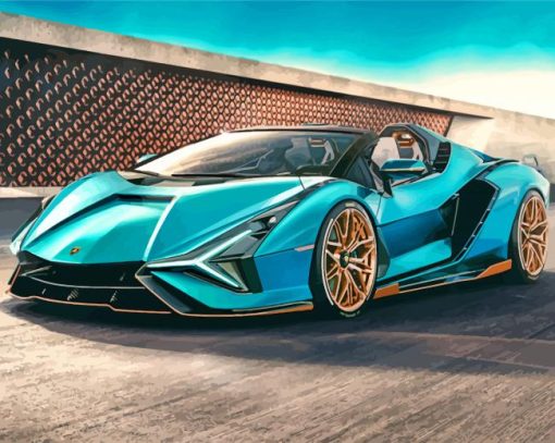 Aestehtic Cyan Lamborghini paint by numbers