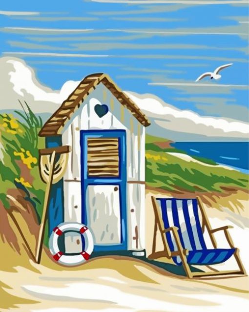 Blue Beach Hut paint by numbers