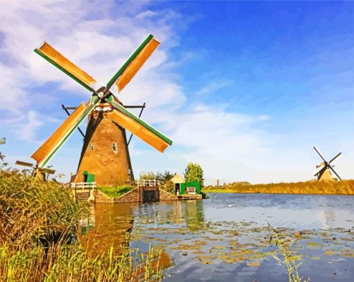 Windmills At Kinderdijk Netherlands paint by numbers