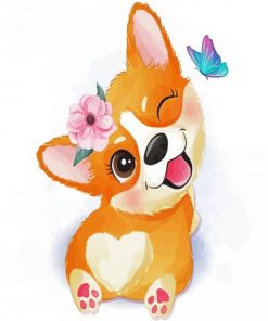 Corgi And Butterfly paint by number