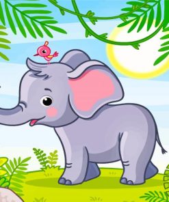 Cute Elephant And Bird paint by number