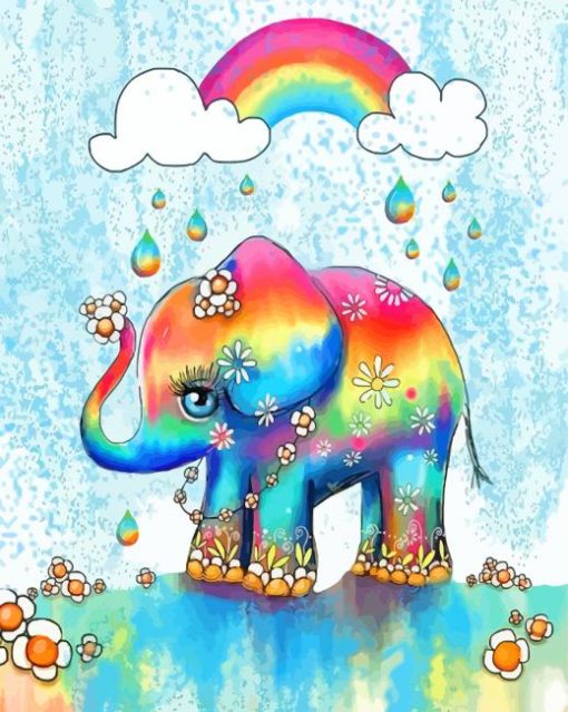 Cute Rainbow Elephant paint by number