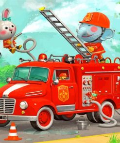 Firetruck And Animals paint by numbers