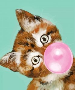 Kitty Blowing Bubble Gum paint by numbers