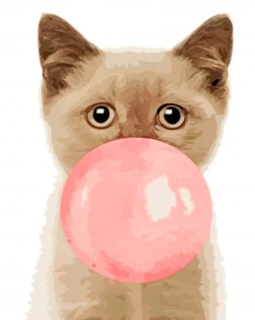 Kitty With Gum Bubble paint by numbers