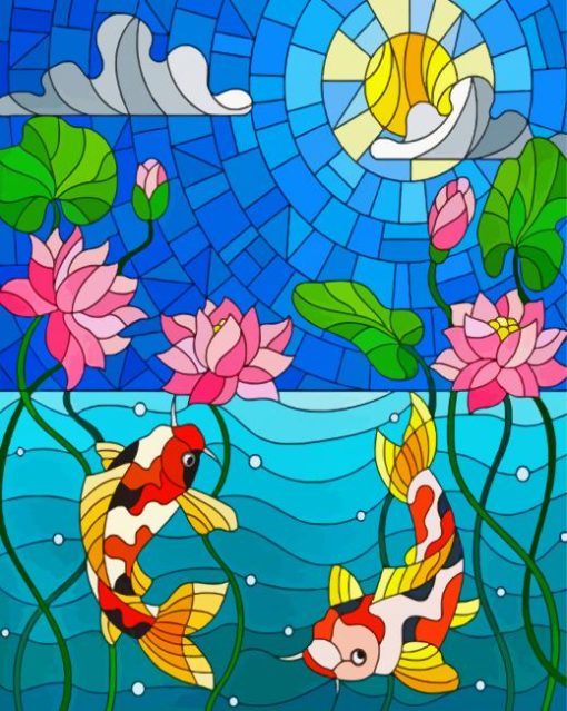 Koi Fishes Stained Glass paint by numbers