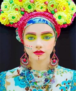 Lady With Floral Yellow Headdress paint by numbers