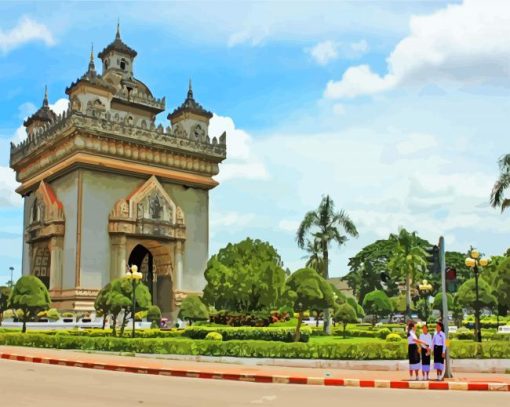 Laos Patuxay Monument paint by numbers