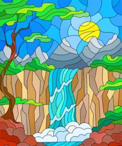 Stained Glass Waterfall Illustration paint by numbers