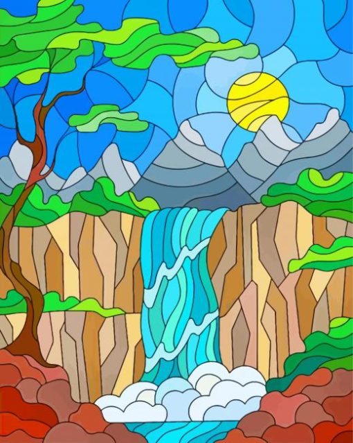 Stained Glass Waterfall Illustration paint by numbers