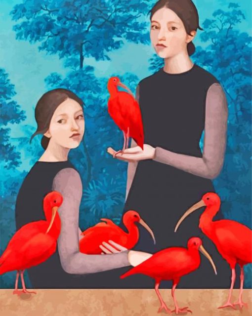 Twins And Red Ibis Birds paint by numbers