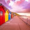 Whitby Beach Huts Sunset paint by numbers