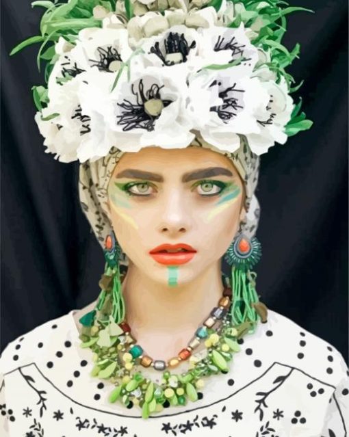 Woman With Floral Headdress paint by numbers