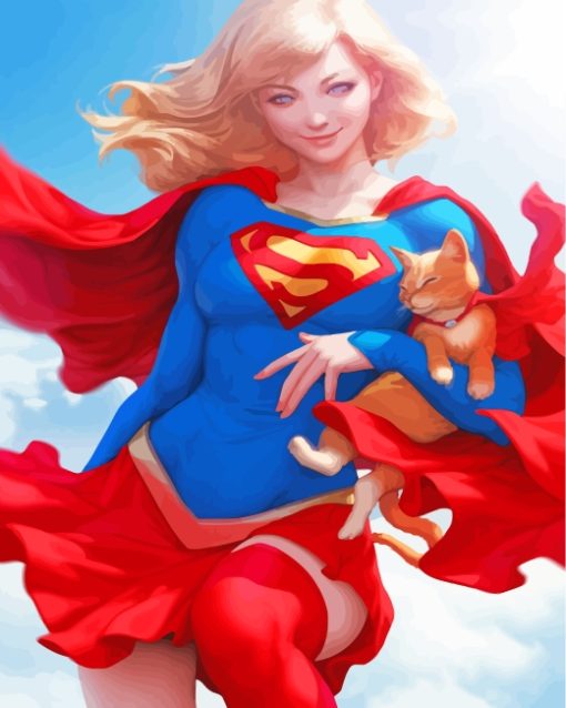 Anime Supergirl And Cat paint by numbers