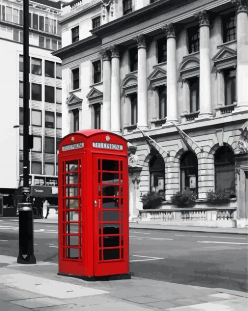 Black And White Red Phone Booth paint by numbers