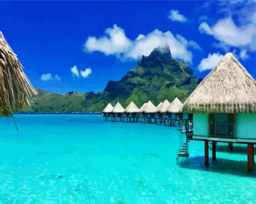 Bora Bora Huts Island paint by number