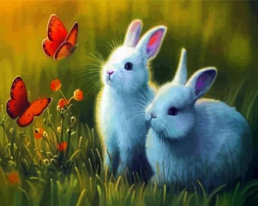 Bunnies And Butterflies paint by numbers