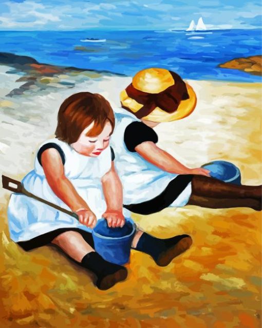 Children Playing On The Beach Cassatt paint by number