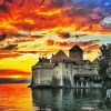 Chillon Castle Sunset paint by number