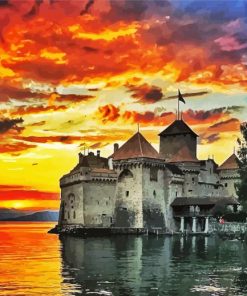 Chillon Castle Sunset paint by number